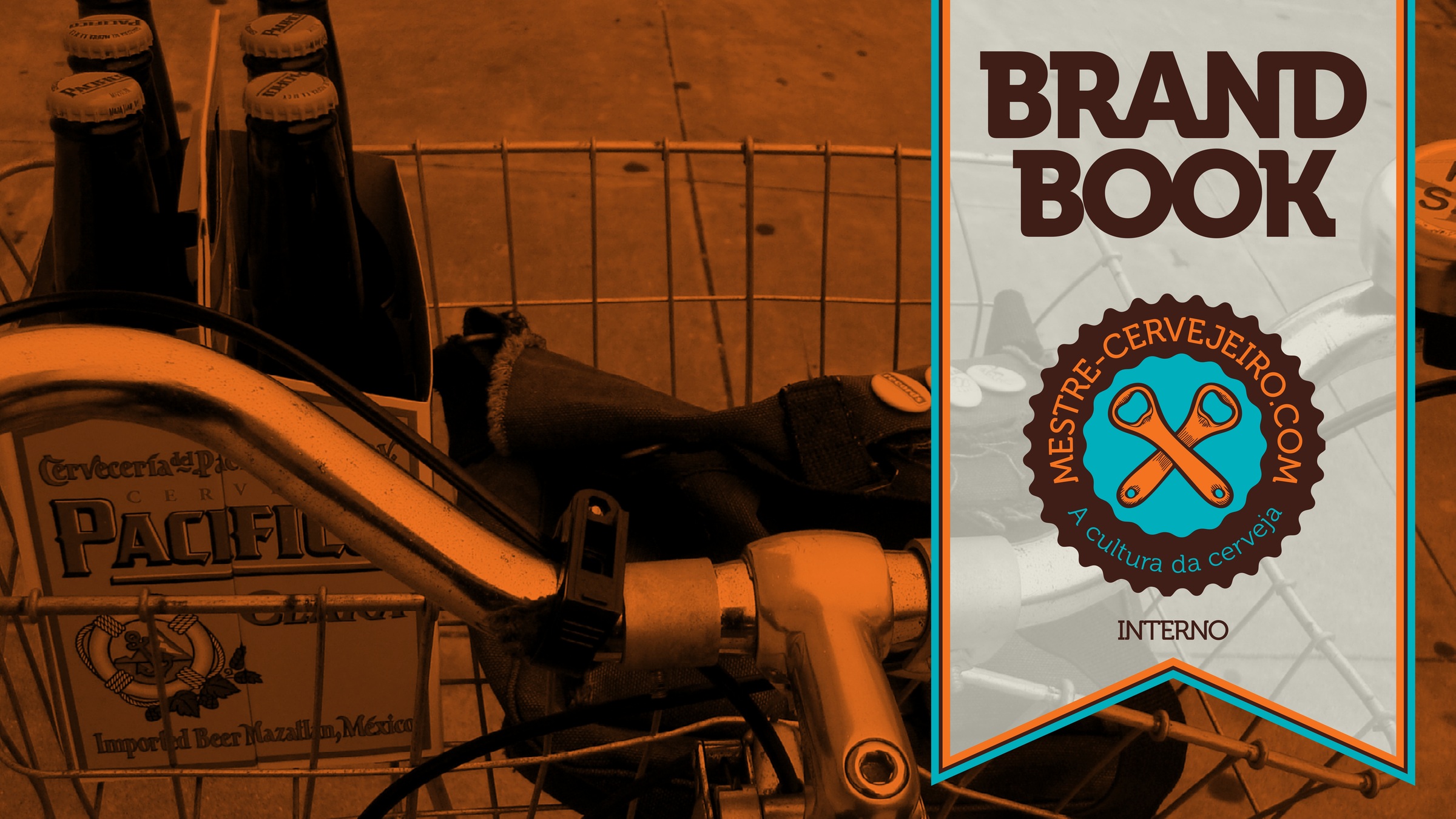 Capa do brandbook Mestre-Cervejeiro.com, com garrafas, engradados e a identidade da marca.